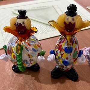 Vintage Murano  Multicolor Clown Glass Figurine with Yellow Hair
